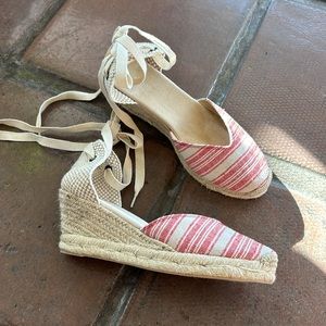 Soludos Lyon Red Stripe Canvas Wedge Espadrille